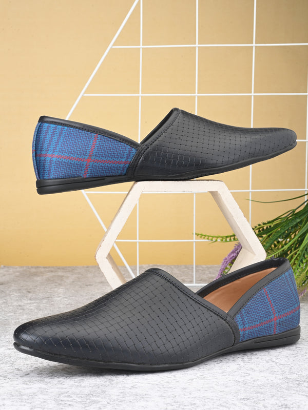 Basketweave Blue Plaid Mojaris