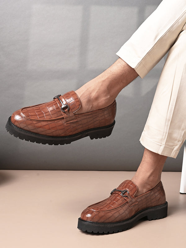 Romano Tan Textured Loafers