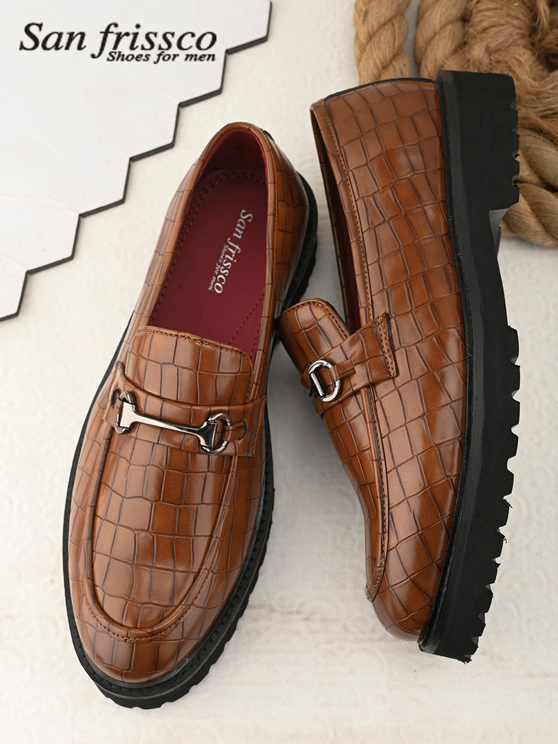 Romano Tan Textured Loafers