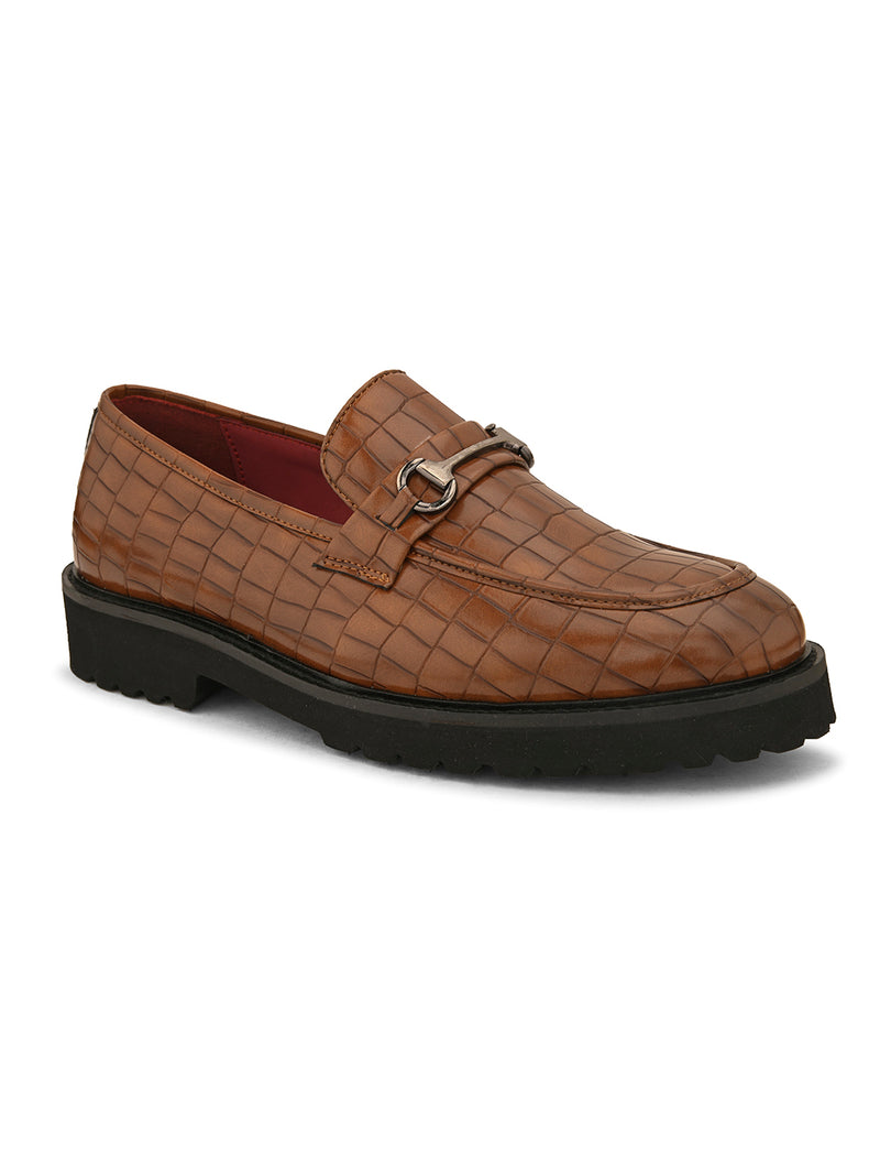 Romano Tan Textured Loafers