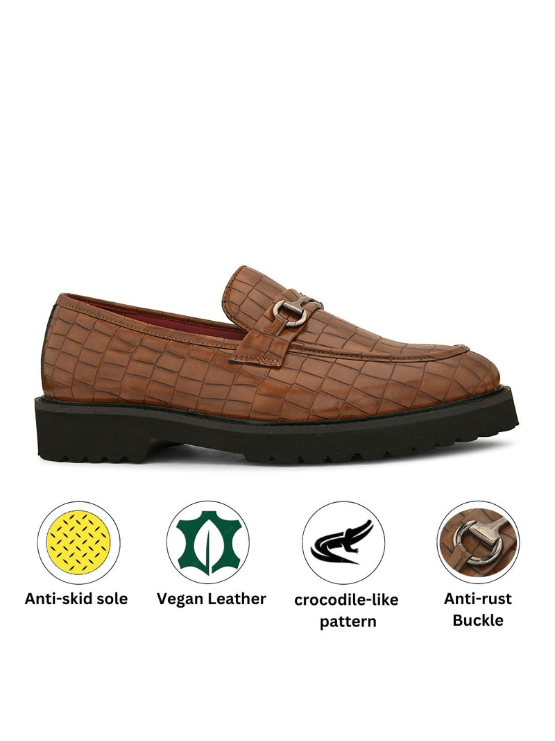 Romano Tan Textured Loafers