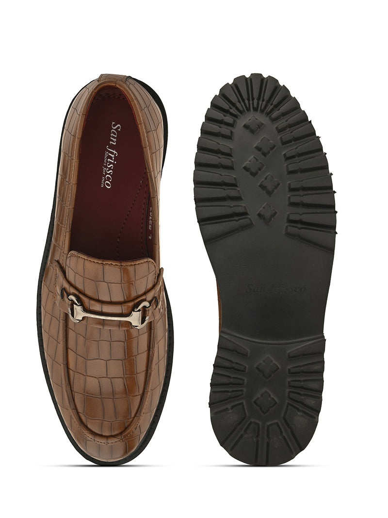 Romano Tan Textured Loafers