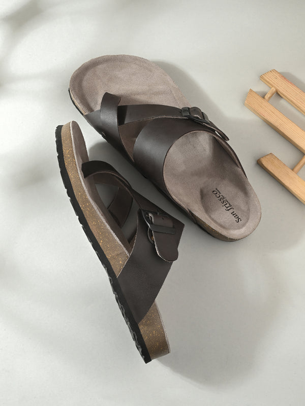 Marlin Brown Open Toe Flats