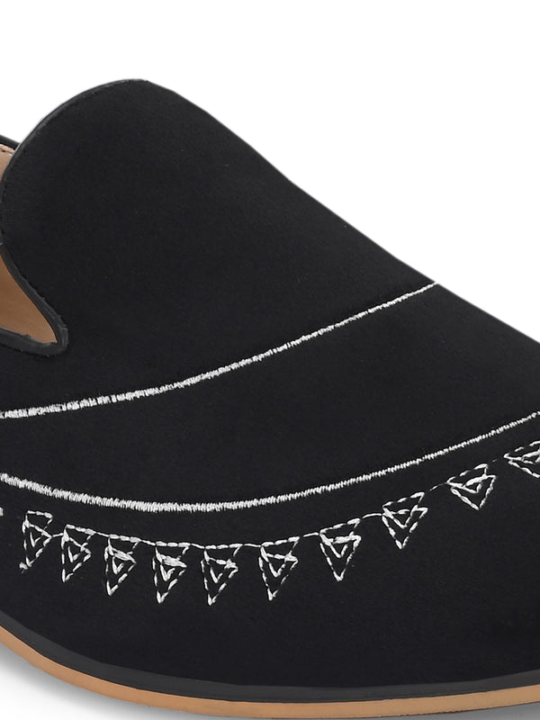 Tribal Black Embroidered Slip-Ons