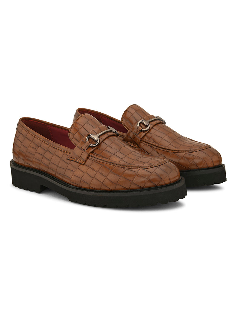 Romano Tan Textured Loafers