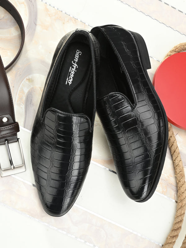 Escaro Black Textured Slip-Ons